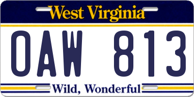 WV license plate OAW813