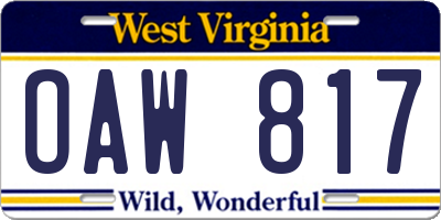 WV license plate OAW817