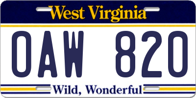 WV license plate OAW820