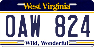 WV license plate OAW824