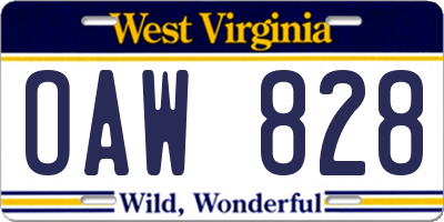 WV license plate OAW828