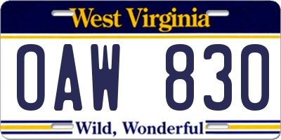 WV license plate OAW830