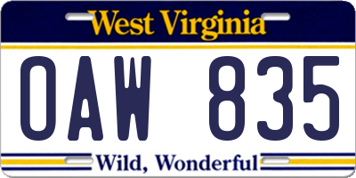 WV license plate OAW835