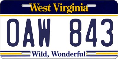 WV license plate OAW843