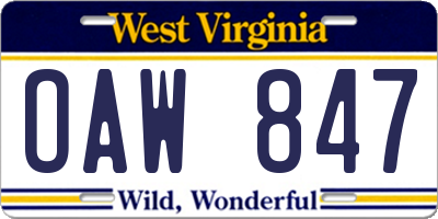 WV license plate OAW847