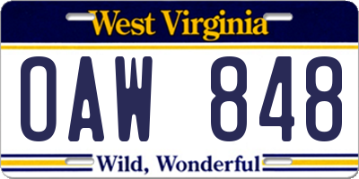WV license plate OAW848