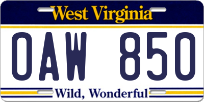 WV license plate OAW850