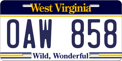 WV license plate OAW858
