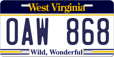 WV license plate OAW868