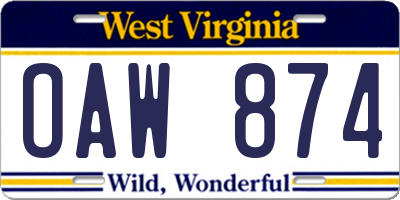 WV license plate OAW874
