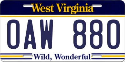 WV license plate OAW880