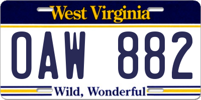 WV license plate OAW882