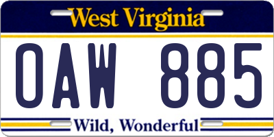 WV license plate OAW885