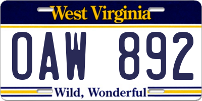 WV license plate OAW892