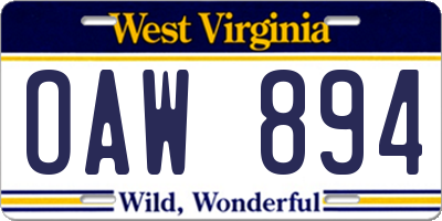 WV license plate OAW894