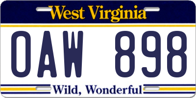 WV license plate OAW898