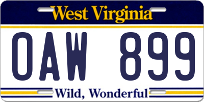 WV license plate OAW899