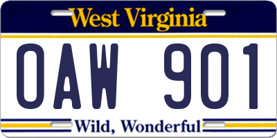 WV license plate OAW901