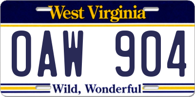 WV license plate OAW904