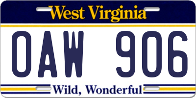 WV license plate OAW906