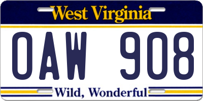 WV license plate OAW908