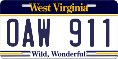 WV license plate OAW911