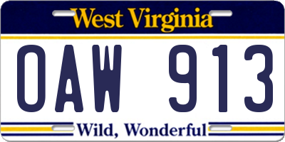 WV license plate OAW913