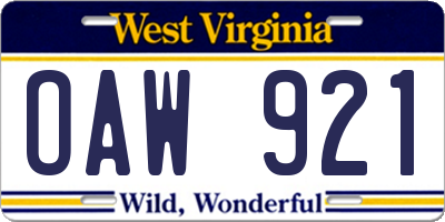 WV license plate OAW921
