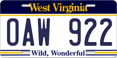WV license plate OAW922