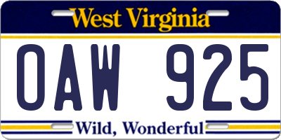 WV license plate OAW925