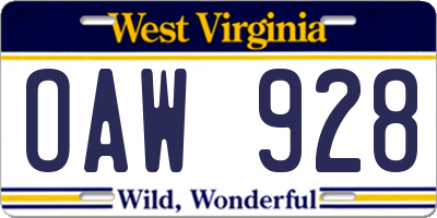 WV license plate OAW928