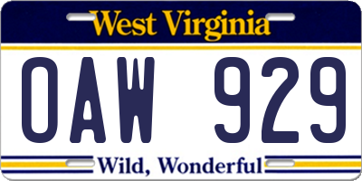 WV license plate OAW929