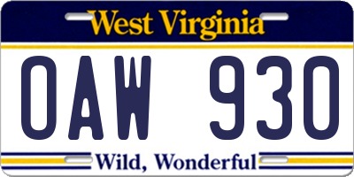 WV license plate OAW930