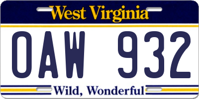 WV license plate OAW932