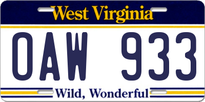 WV license plate OAW933