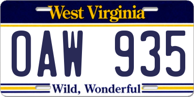 WV license plate OAW935