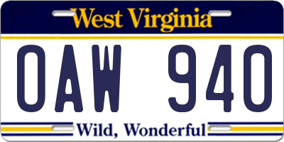 WV license plate OAW940