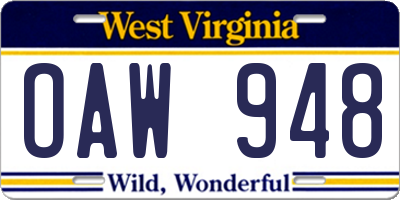 WV license plate OAW948