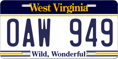 WV license plate OAW949