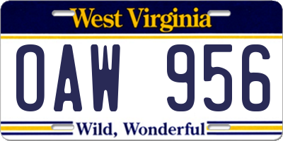 WV license plate OAW956