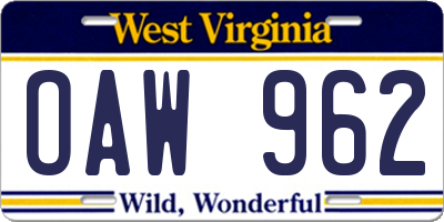 WV license plate OAW962
