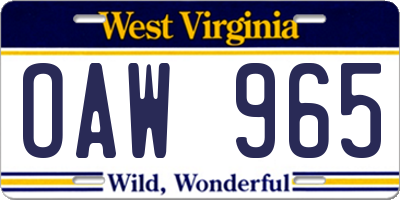 WV license plate OAW965