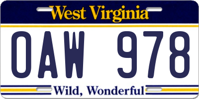 WV license plate OAW978