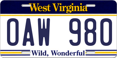 WV license plate OAW980