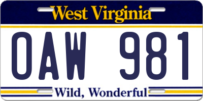 WV license plate OAW981