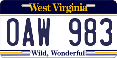 WV license plate OAW983