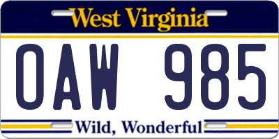 WV license plate OAW985