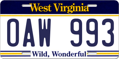 WV license plate OAW993
