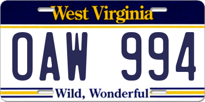 WV license plate OAW994