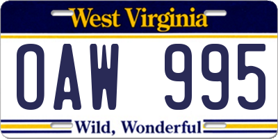 WV license plate OAW995